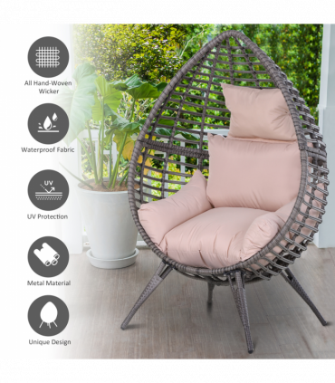 PE Rattan Outdoor Egg Chair w/ Cushion Grey
