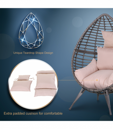 PE Rattan Outdoor Egg Chair w/ Cushion Grey