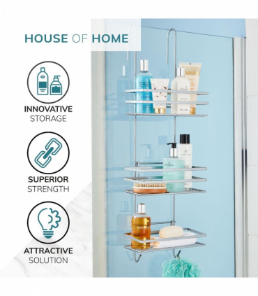 3 Tier Non Rust Hanging Shower Caddy Bathroom Organiser in Silver