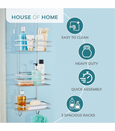 3 Tier Non Rust Hanging Shower Caddy Bathroom Organiser in Silver