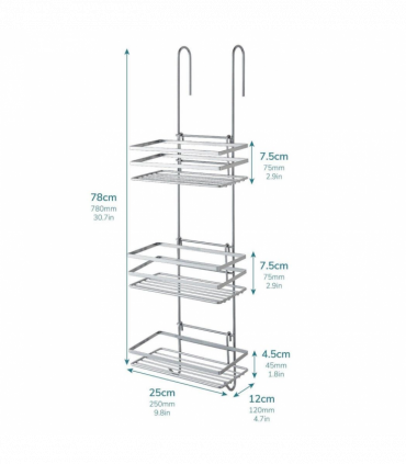 3 Tier Non Rust Hanging Shower Caddy Bathroom Organiser in Silver
