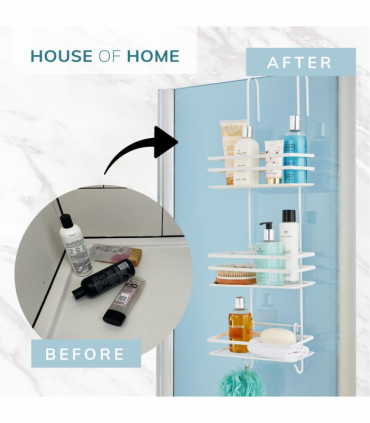 3 Tier Non Rust Hanging Shower Caddy Bathroom Organiser in White