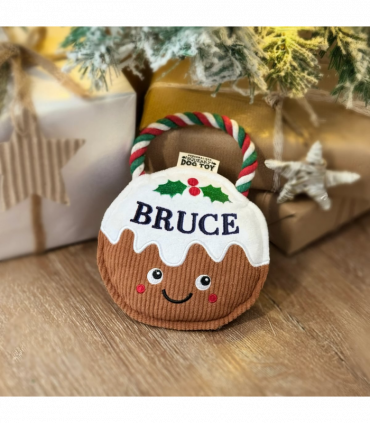 Pre-personalised Christmas Pudding Squeaky Dog Toy Gift - Bruce