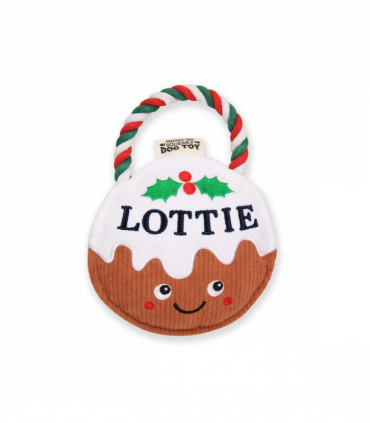 Pre-personalised Christmas Pudding Squeaky Dog Toy Gift - Lottie