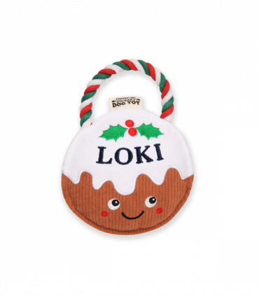 Pre-personalised Christmas Pudding Squeaky Dog Toy Gift - Loki
