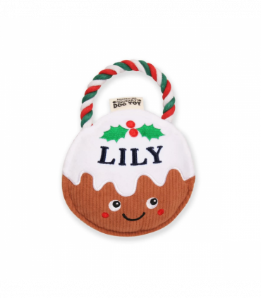 Pre-personalised Christmas Pudding Squeaky Dog Toy Gift - Lily