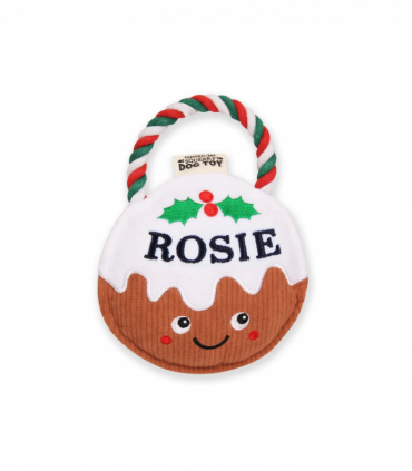Pre-personalised Christmas Pudding Squeaky Dog Toy Gift - Rosie