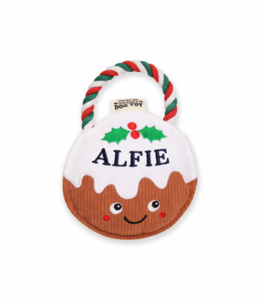Pre-personalised Christmas Pudding Squeaky Dog Toy Gift - Alfie