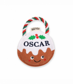 Pre-personalised Christmas Pudding Squeaky Dog Toy Gift - Oscar