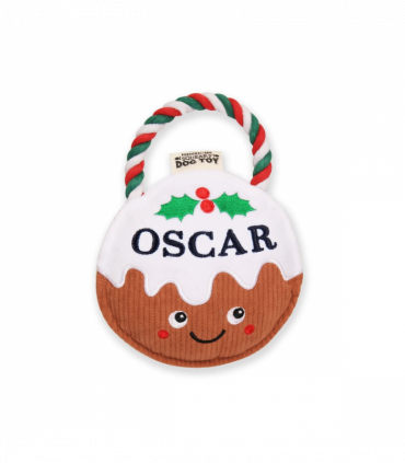 Pre-personalised Christmas Pudding Squeaky Dog Toy Gift - Oscar