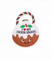 Pre-personalised Christmas Pudding Squeaky Dog Toy Gift - I love my Cocker Spaniel