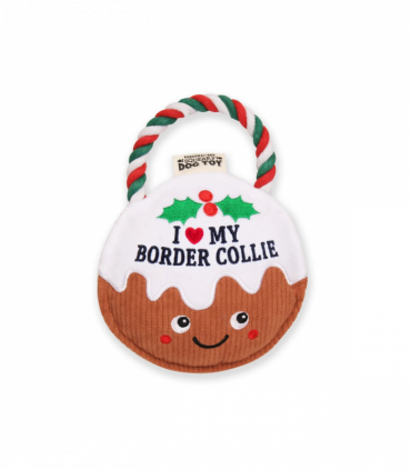 Pre-personalised Christmas Pudding Squeaky Dog Toy Gift - I love my Border Collie