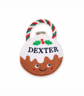 Pre-personalised Christmas Pudding Squeaky Dog Toy Gift - Dexter