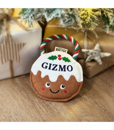 Pre-personalised Christmas Pudding Squeaky Dog Toy Gift - Gizmo