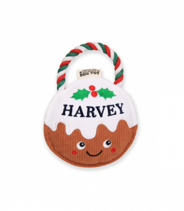 Pre-personalised Christmas Pudding Squeaky Dog Toy Gift - Harvey
