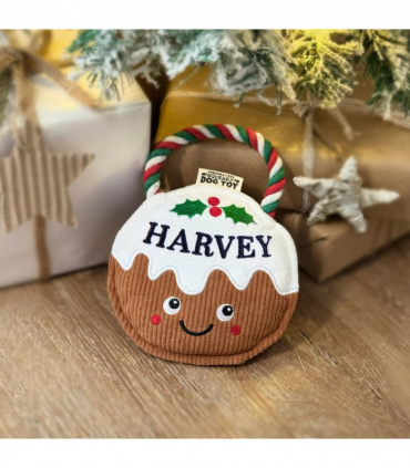 Pre-personalised Christmas Pudding Squeaky Dog Toy Gift - Harvey