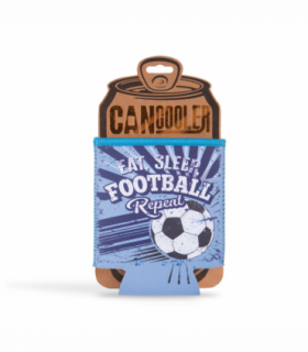 Pre-personalised Can Cooler Gift - Football (L Blue & White)