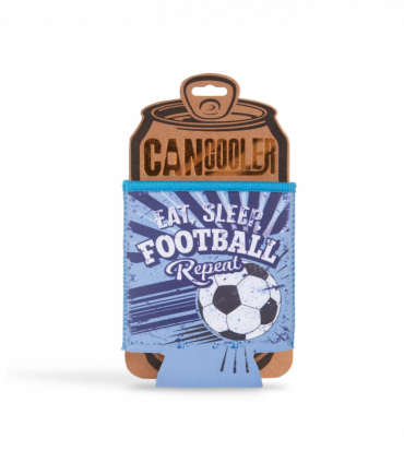 Pre-personalised Can Cooler Gift - Football (L Blue & White)