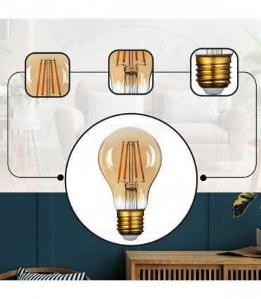2 Pack A60 E27 4W Edison Style LED filament Retro Amber light bulb Warm white screw bulbs 2700K Light Bulbs