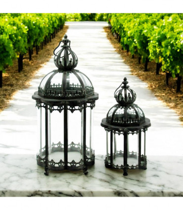 65/45CM GREEN SET 2 METAL GARDEN LANTERNS