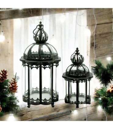 65/45CM GREEN SET 2 METAL GARDEN LANTERNS