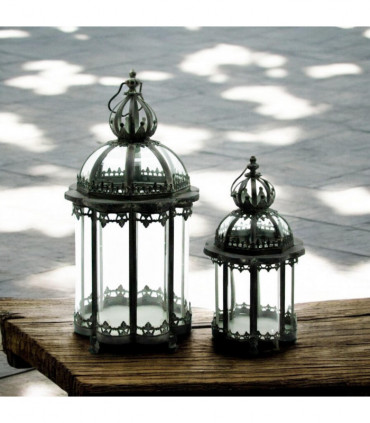 65/45CM GREEN SET 2 METAL GARDEN LANTERNS