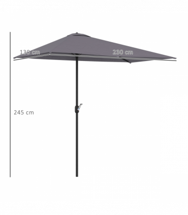 Half Parasol Semi Round UmbrellaCrank 2.3m, Grey NO BASE INCLUDED