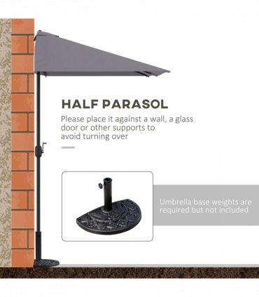 Half Parasol Semi Round UmbrellaCrank 2.3m, Grey NO BASE INCLUDED