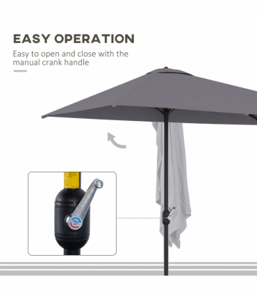 Half Parasol Semi Round UmbrellaCrank 2.3m, Grey NO BASE INCLUDED