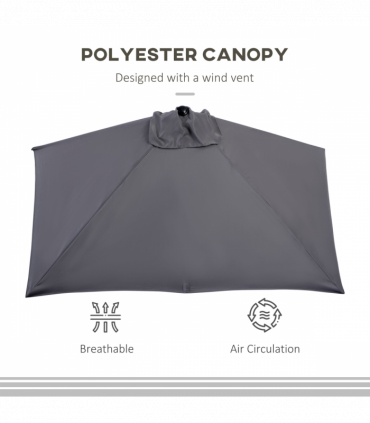 Half Parasol Semi Round UmbrellaCrank 2.3m, Grey NO BASE INCLUDED