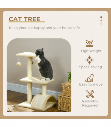 PawHut 72cm Cat Tree Climbing Tower with Sisal Scratching Post - Cream White