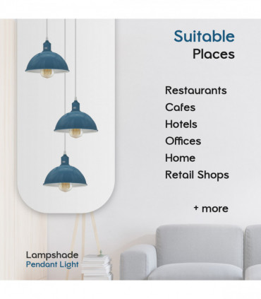 Vintage Industrial Round Three Outlet 21cm Pendant Light Cyan Blue with bulb