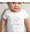 Hello World Silver Circle Baby Vest, babygrow, Romper Sleepsuit Onsie, Bib