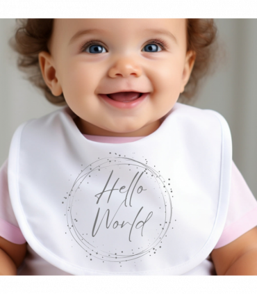 Hello World Silver Circle Baby Vest, babygrow, Romper Sleepsuit Onsie, Bib