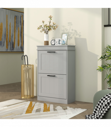 HOMCOM Slim Shoe Storage Cabinet with 2 Flip Drawers for Entryway, Grey