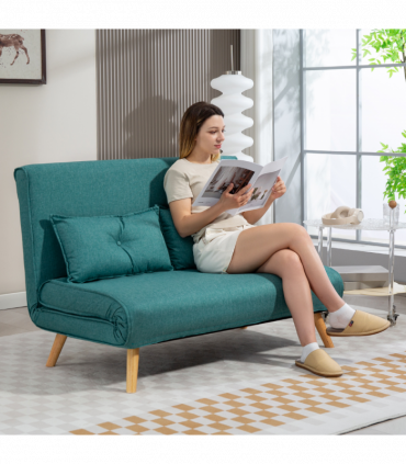 HOMCOM Click Clack Sofa Bed, 2 Seater Bed Settee for Living Room, Green