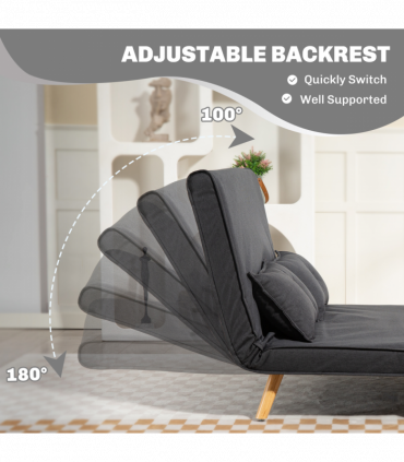 HOMCOM Click Clack Sofa Bed, 2 Seater Bed Settee for Living Room, Grey