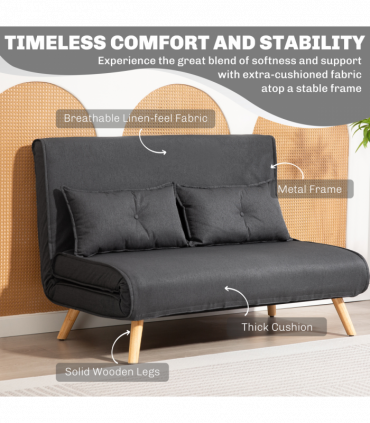 HOMCOM Click Clack Sofa Bed, 2 Seater Bed Settee for Living Room, Grey