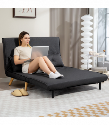 HOMCOM Click Clack Sofa Bed, 2 Seater Bed Settee for Living Room, Grey