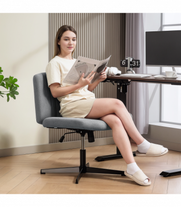 HOMCOM Linen Criss Cross Legged Office Chair with Tilt Function, Grey