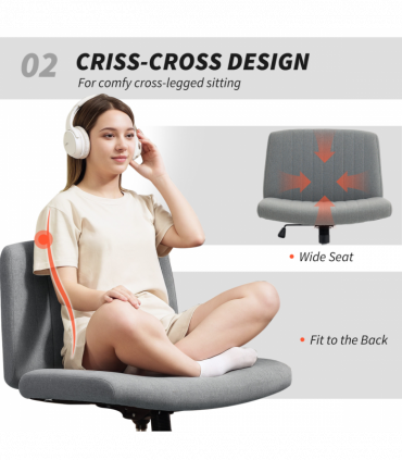 HOMCOM Linen Criss Cross Legged Office Chair with Tilt Function, Grey