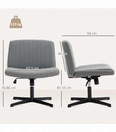 HOMCOM Linen Criss Cross Legged Office Chair with Tilt Function, Grey