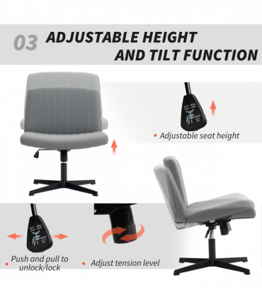 HOMCOM Linen Criss Cross Legged Office Chair with Tilt Function, Grey