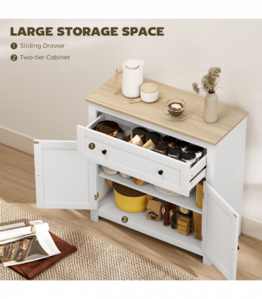 HOMCOM Sideboard Storage Cabinet with Adjustable Shelf, Drawer, White