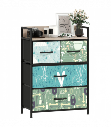 HOMCOM 4-Drawer Chest of Drawers, Fabric Dresser with Open Shelf, Blue