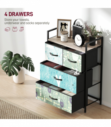 HOMCOM 4-Drawer Chest of Drawers, Fabric Dresser with Open Shelf, Blue