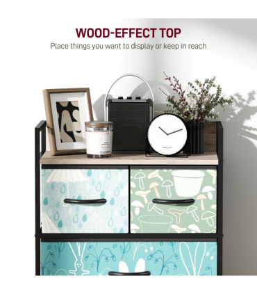 HOMCOM 4-Drawer Chest of Drawers, Fabric Dresser with Open Shelf, Blue