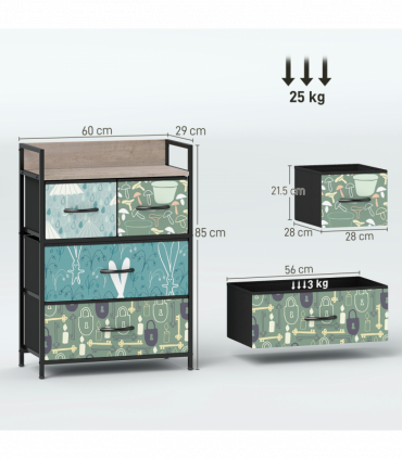 HOMCOM 4-Drawer Chest of Drawers, Fabric Dresser with Open Shelf, Blue