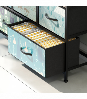 HOMCOM 5-Drawer Chest of Drawers, Fabric Dresser with Open Shelf, Blue