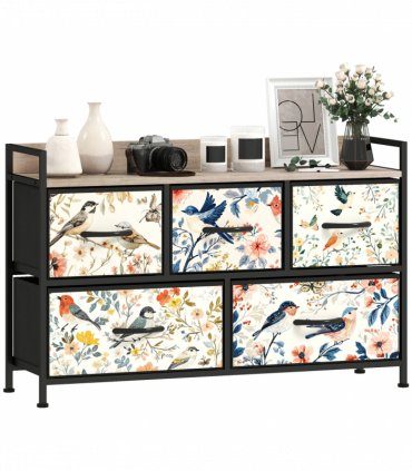 HOMCOM 5-Drawer Chest of Drawers, Fabric Dresser, White